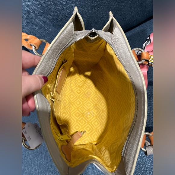 Brighton Floral Embossed Leather Handbag in Gray with Twilly - Picture 7 of 13